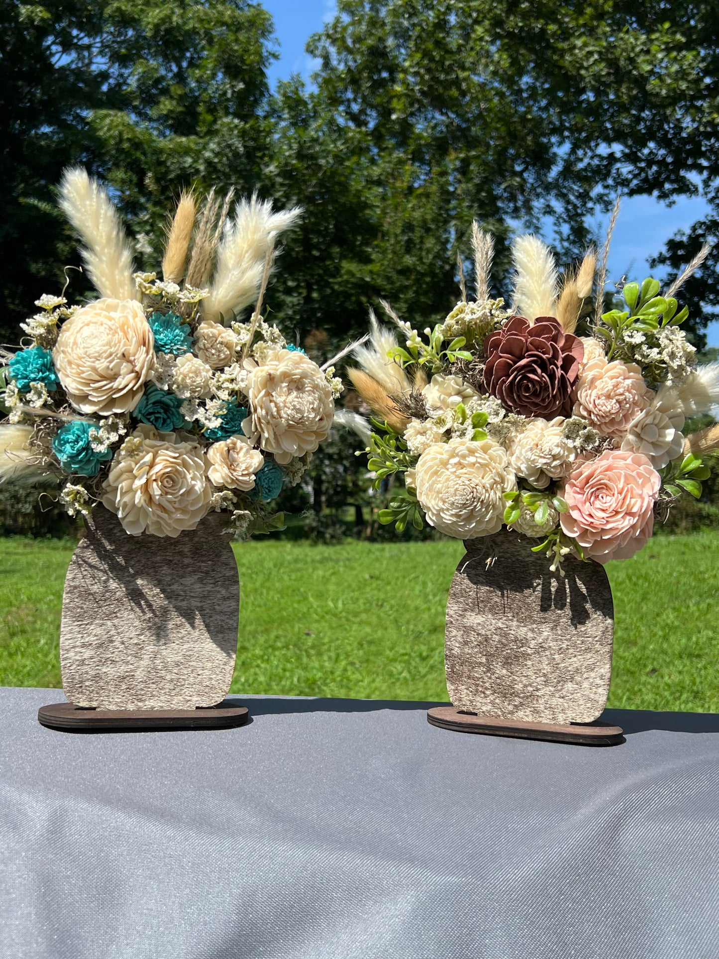 Rustic Sola Wood Flower Arrangement with Cowhide – Dried Floral