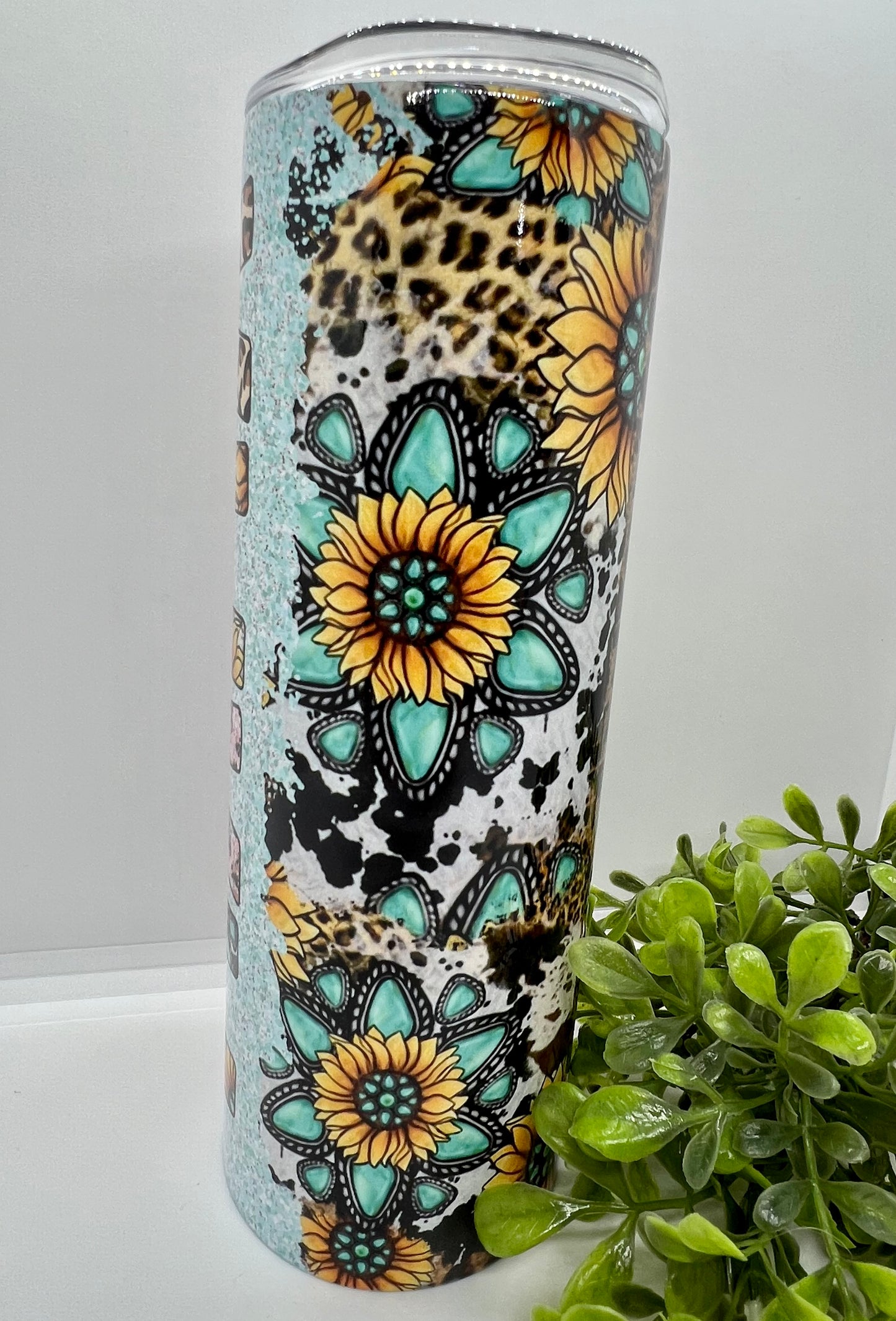 Western Blessed Mama with Sunflowers Leopard Tumbler