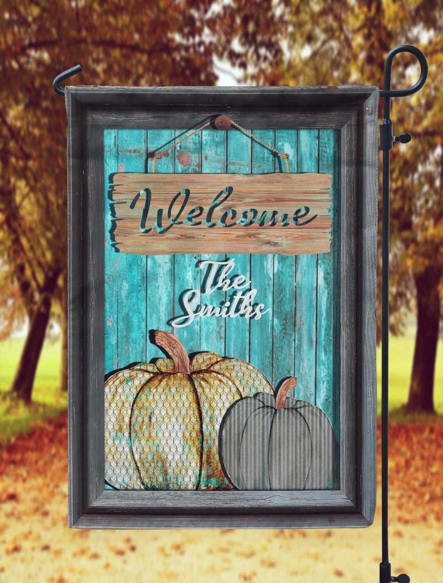 Rusty Tin and Chicken Wire Wooden Framed Garden Flag