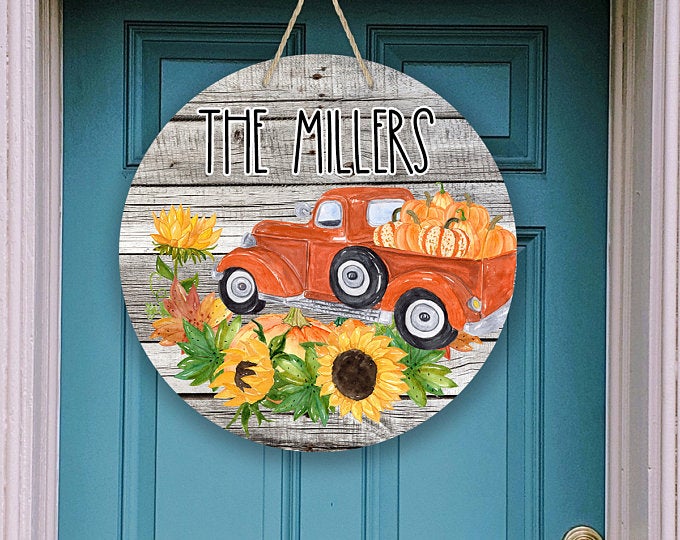 Fall Door Hanger WithSunflowers & Orange Truck