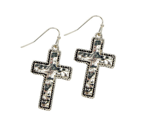 Hammered Cross Earrings