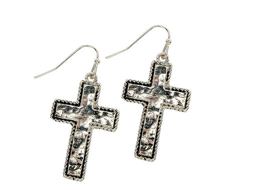 Hammered Cross Earrings