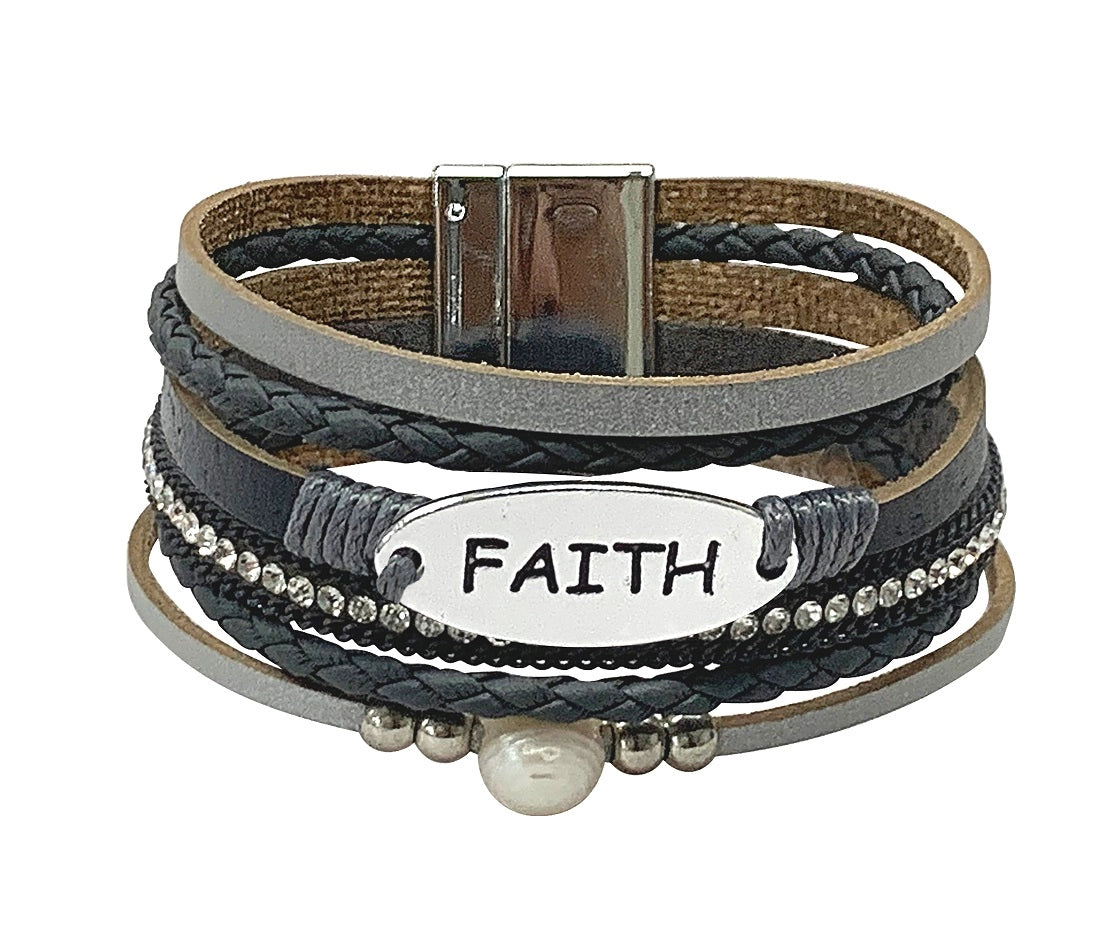 Faith Inspirational Multi Strand Leather Bracelet