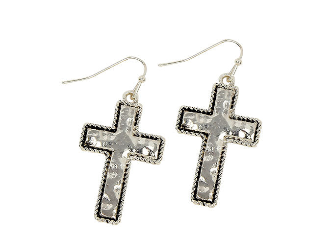 Hammered Cross Earrings