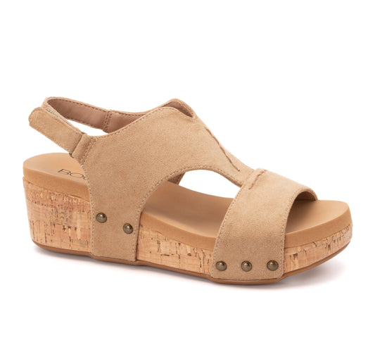 Corky Wedge Camel Suede