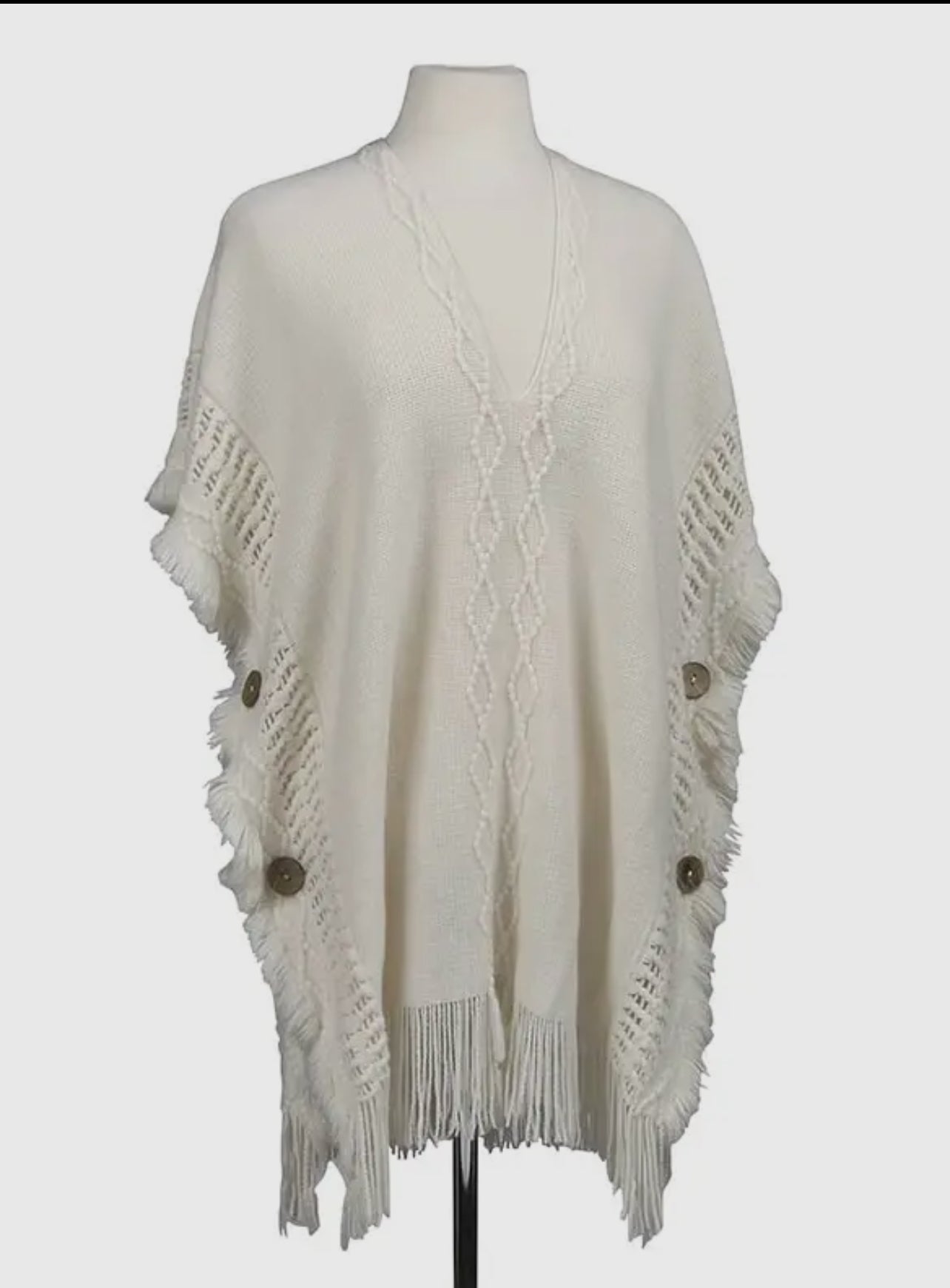 Cream Poncho with Fringe