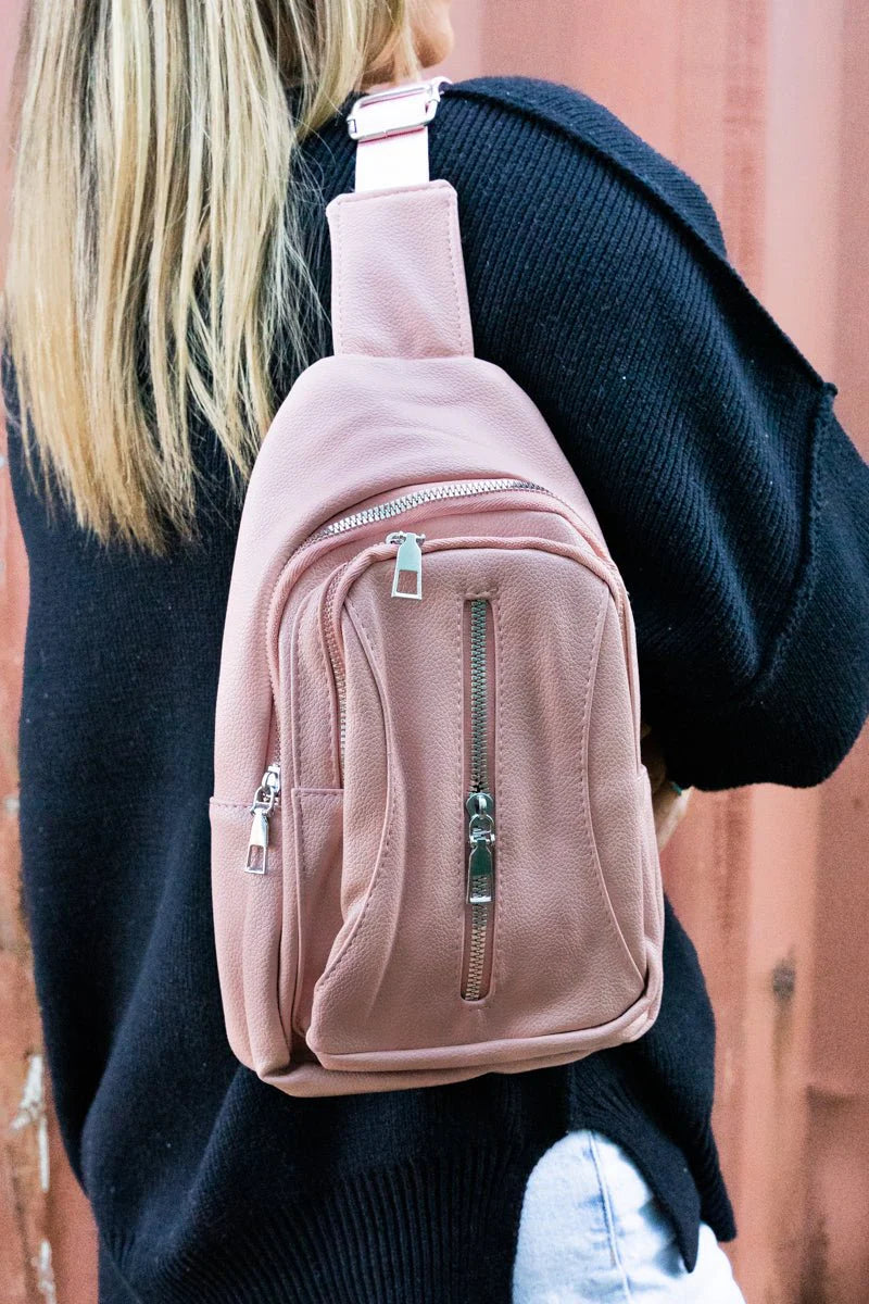 Faux Leather Small Sling Backpack