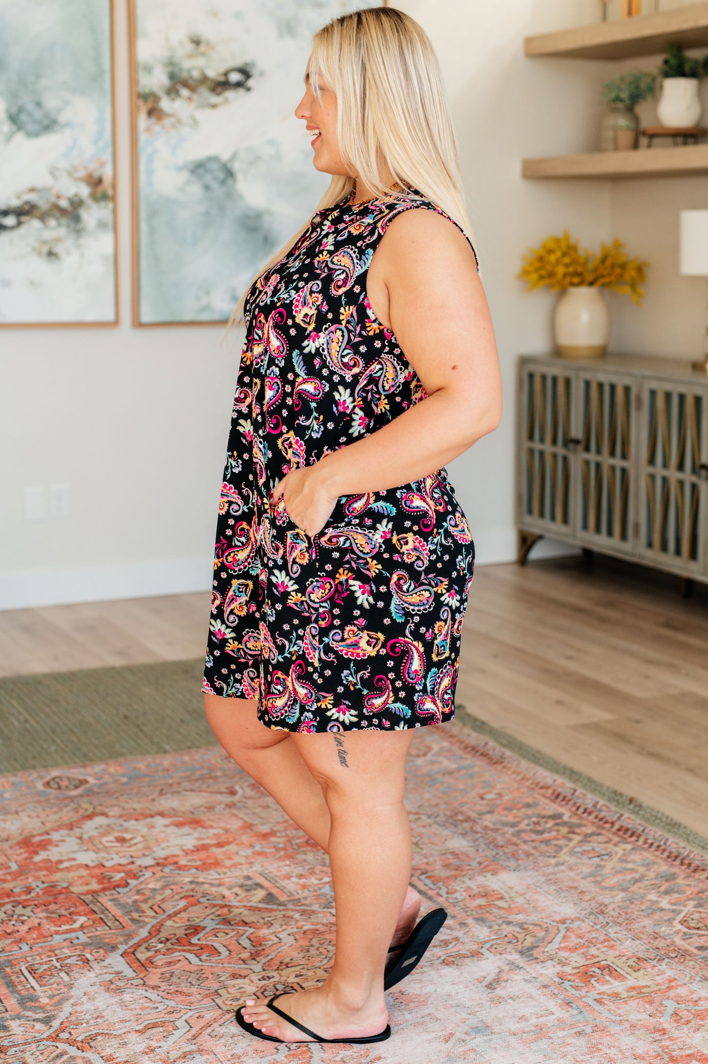 Lizzy Tank Dress in Black and Pink Paisley