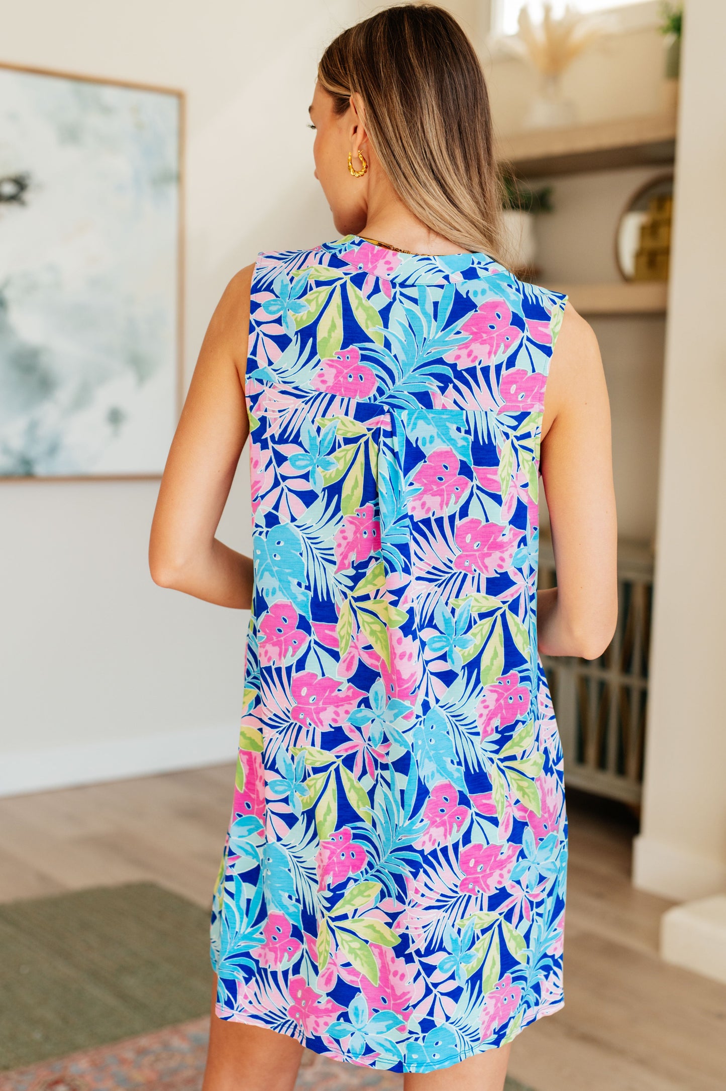 Lizzy Tank Dress in Royal Tropical Floral