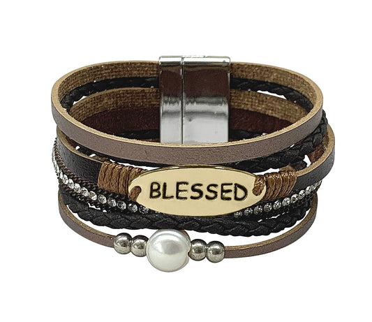 Blessed Inspirational Multi Strand Leather Bracelet