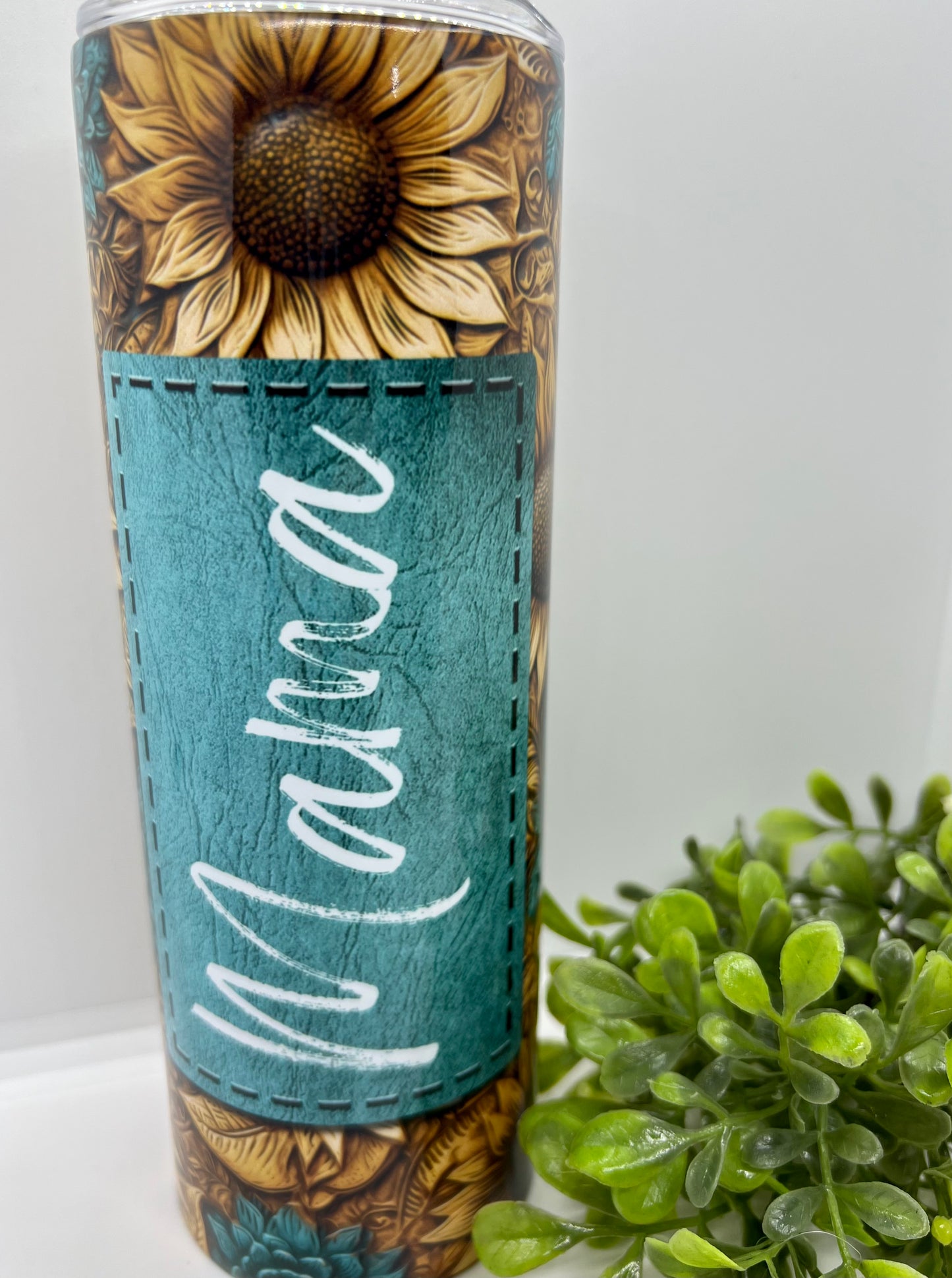 Leather Look Sunflower Floral Tumbler