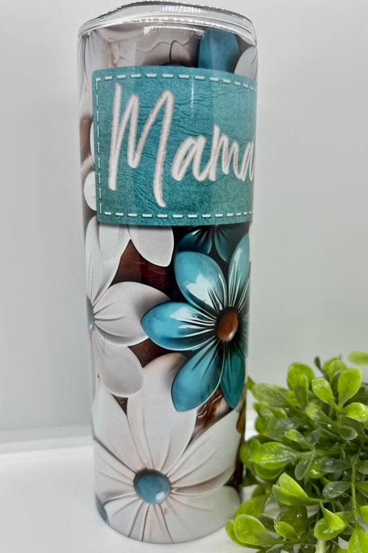 Leather Look Turquoise Floral Tumbler