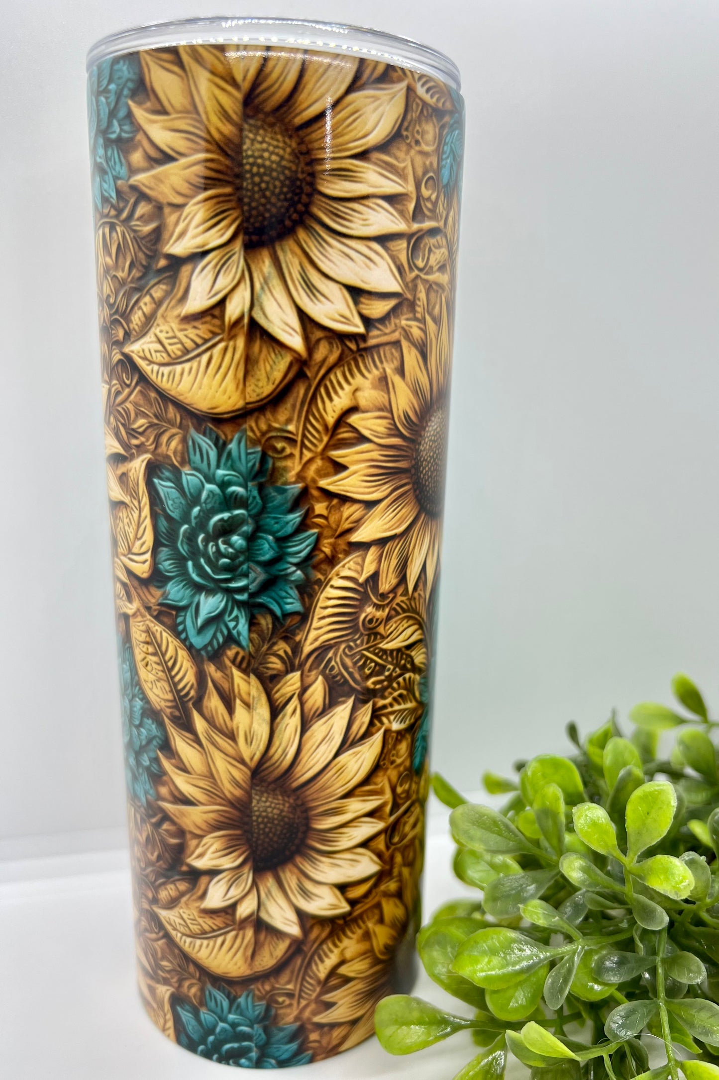 Leather Look Sunflower Floral Tumbler