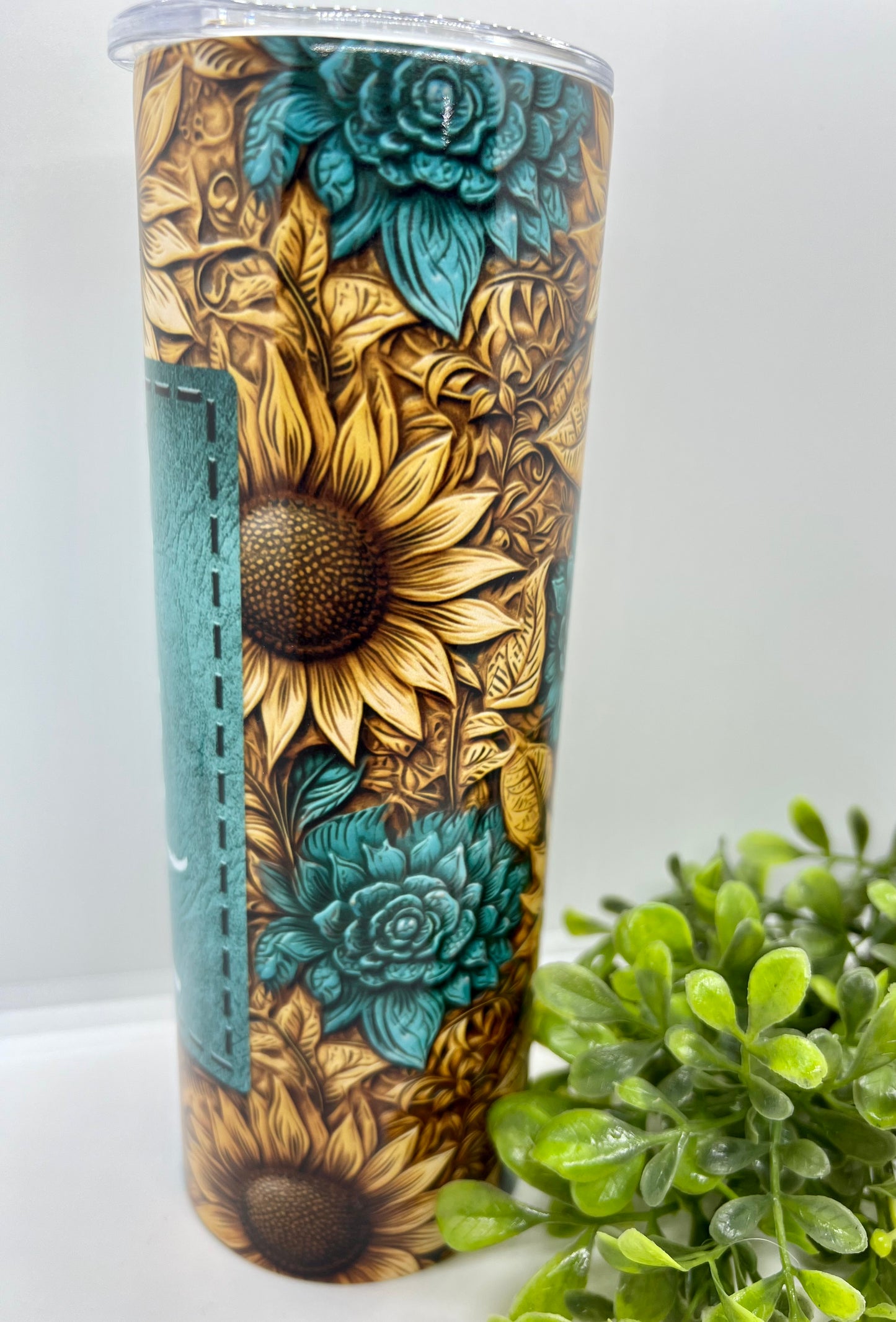 Leather Look Sunflower Floral Tumbler