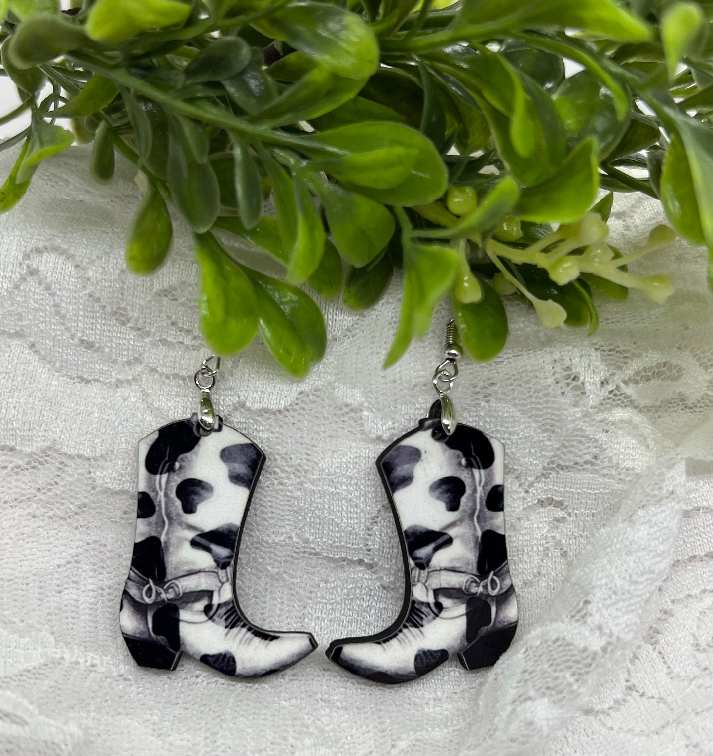 Cow Print Boot Earrings