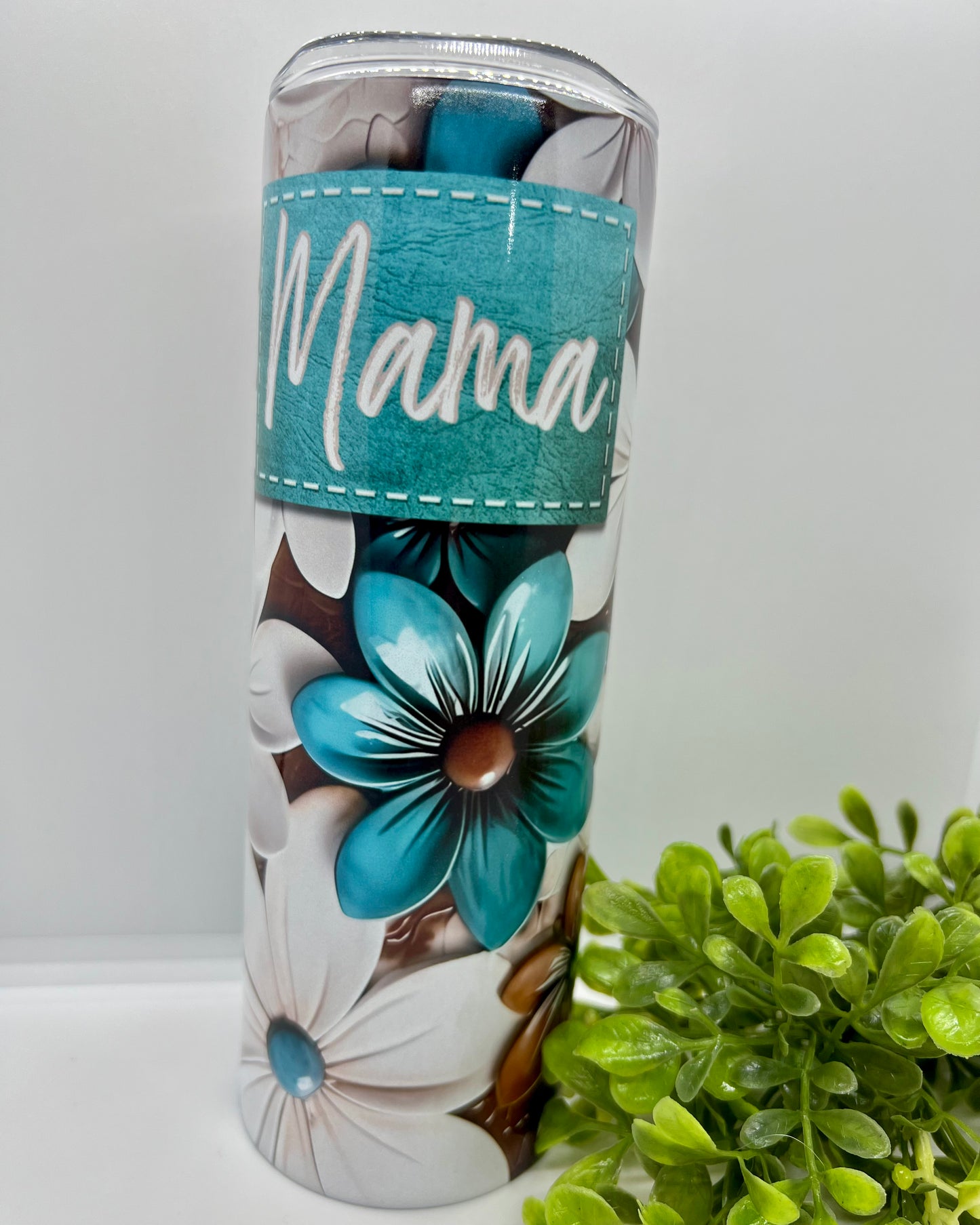 Leather Look Turquoise Floral Tumbler