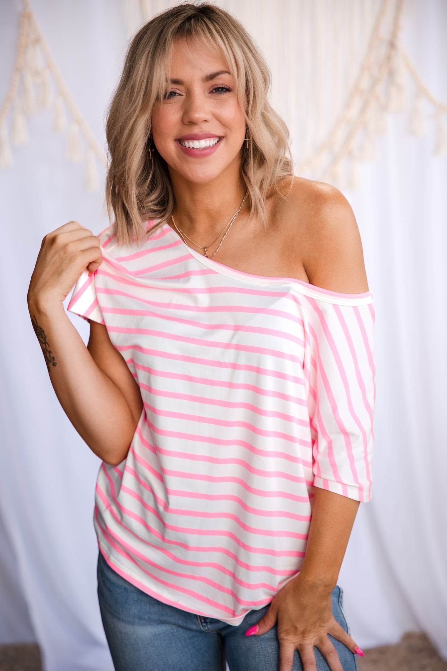 Bubblegum Stripes Open Back Top