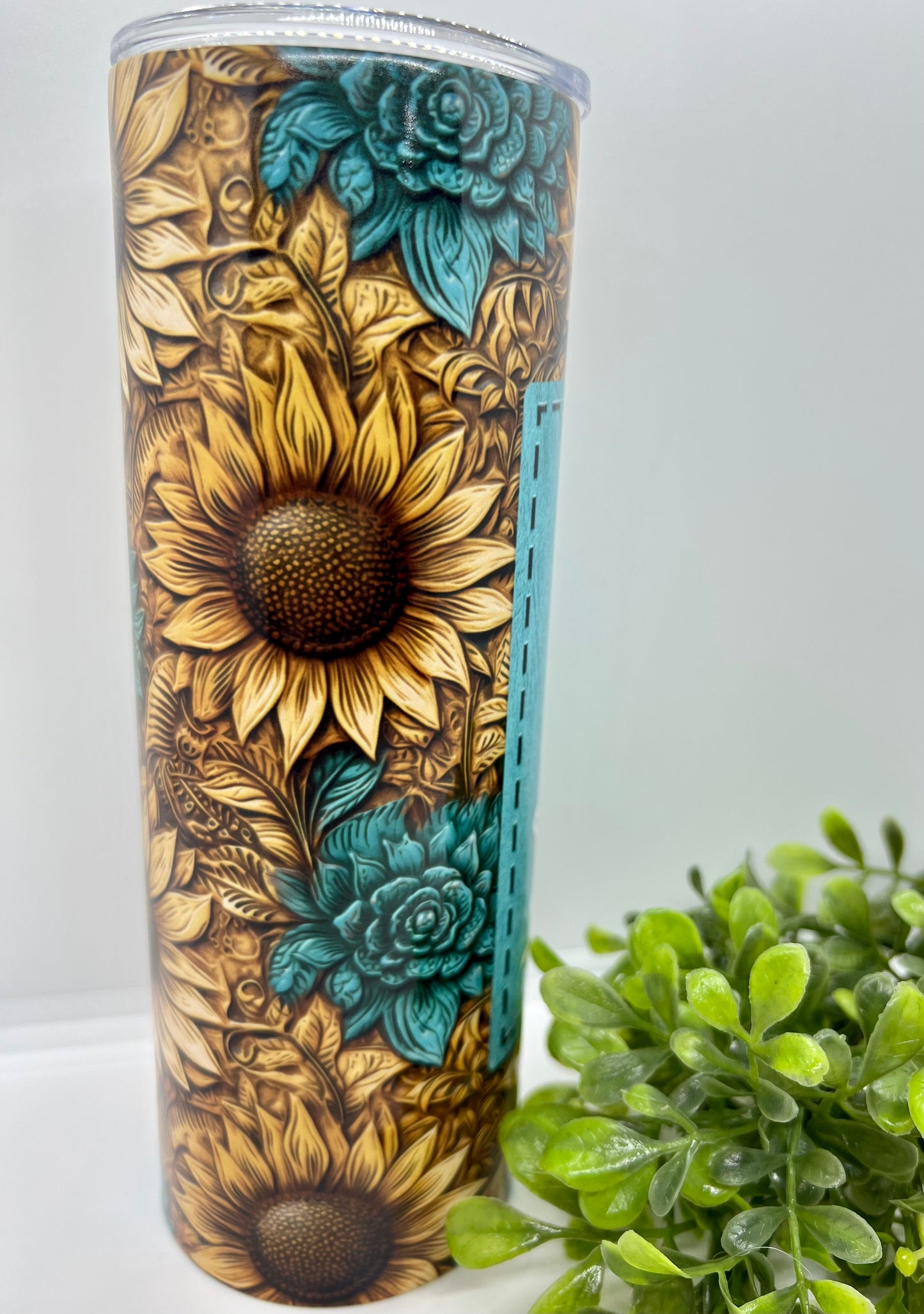 Leather Look Sunflower Floral Tumbler