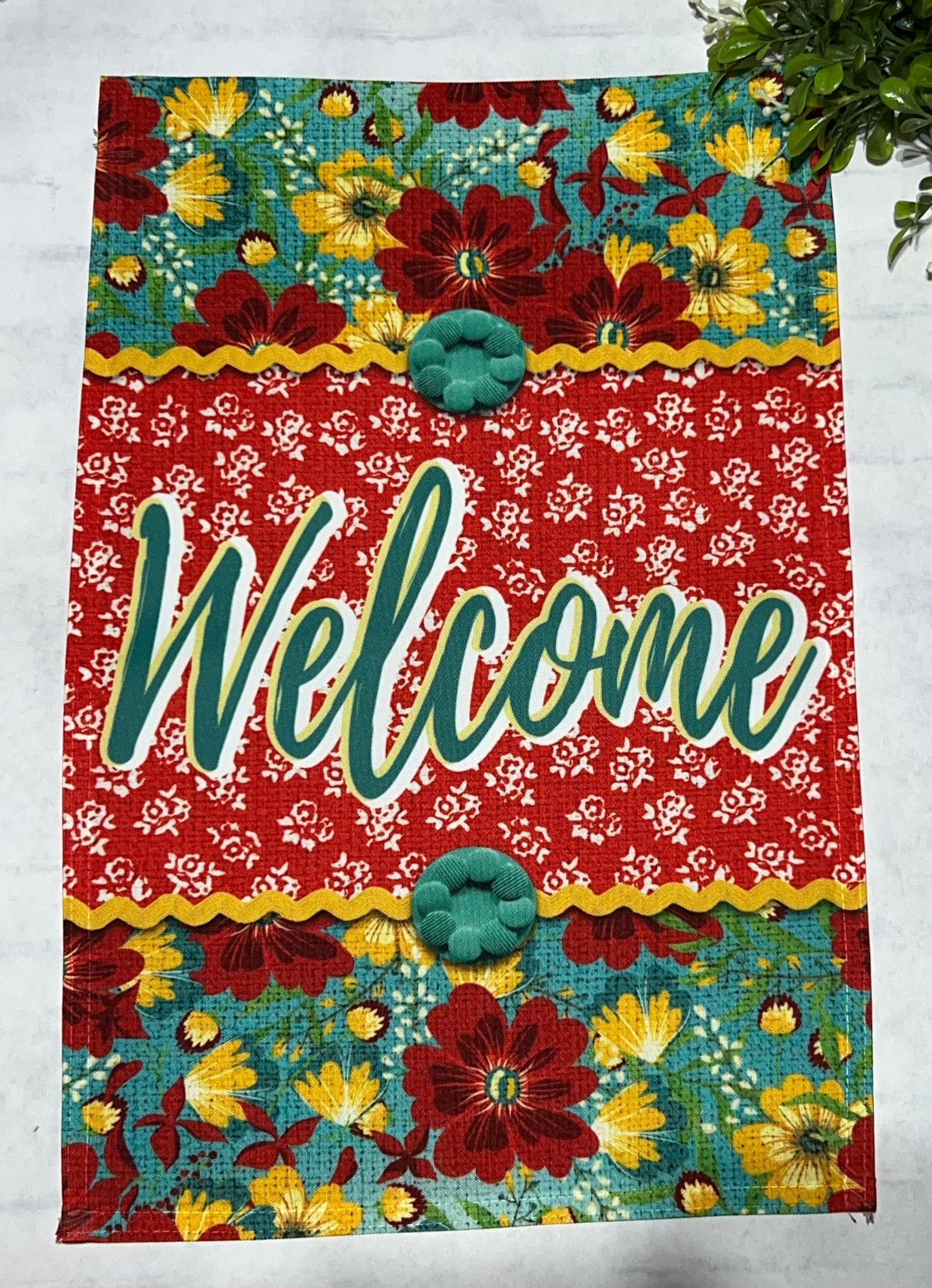 Red & Teal Floral Garden Flag