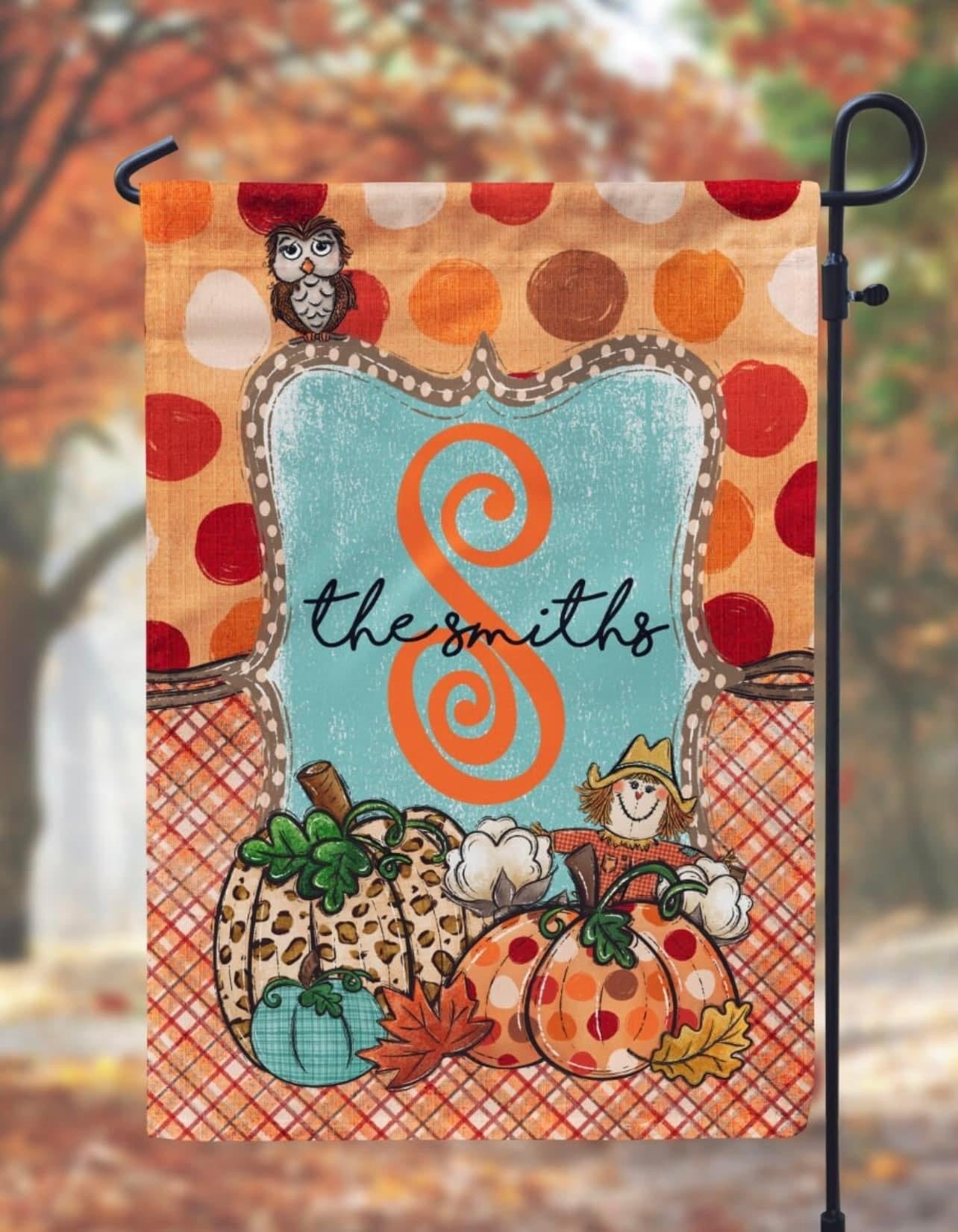 Leopard Print Polka Dot Pumpkin Fall Garden Flag