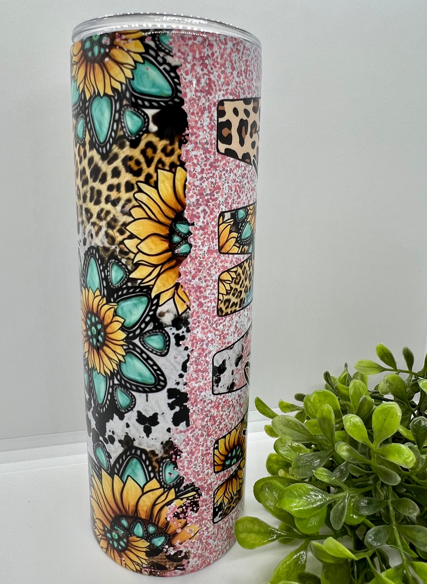 Western Blessed Mama with Sunflowers Leopard  Tumbler