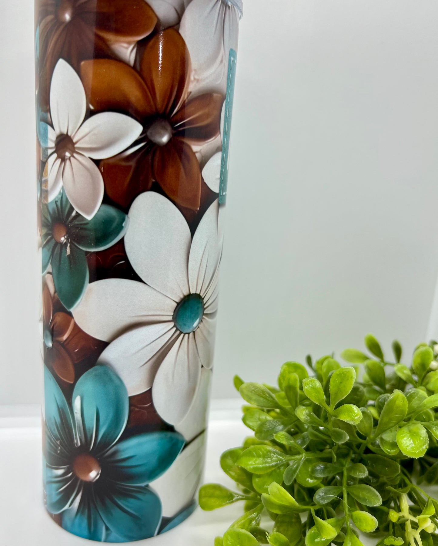 Leather Look Turquoise Floral Tumbler