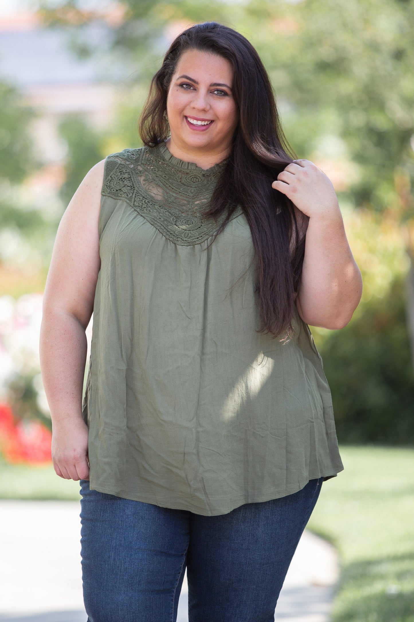 Boho Charm Sleeveless Top in Olive