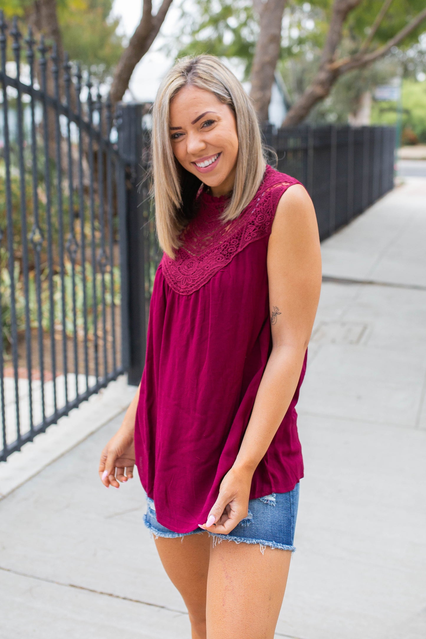 Boho Charm Sleeveless Top in Wine