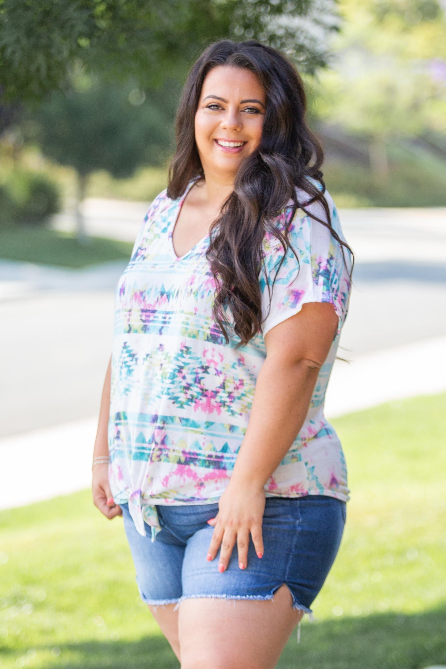 Aztec Tie Dye Front Knot Top