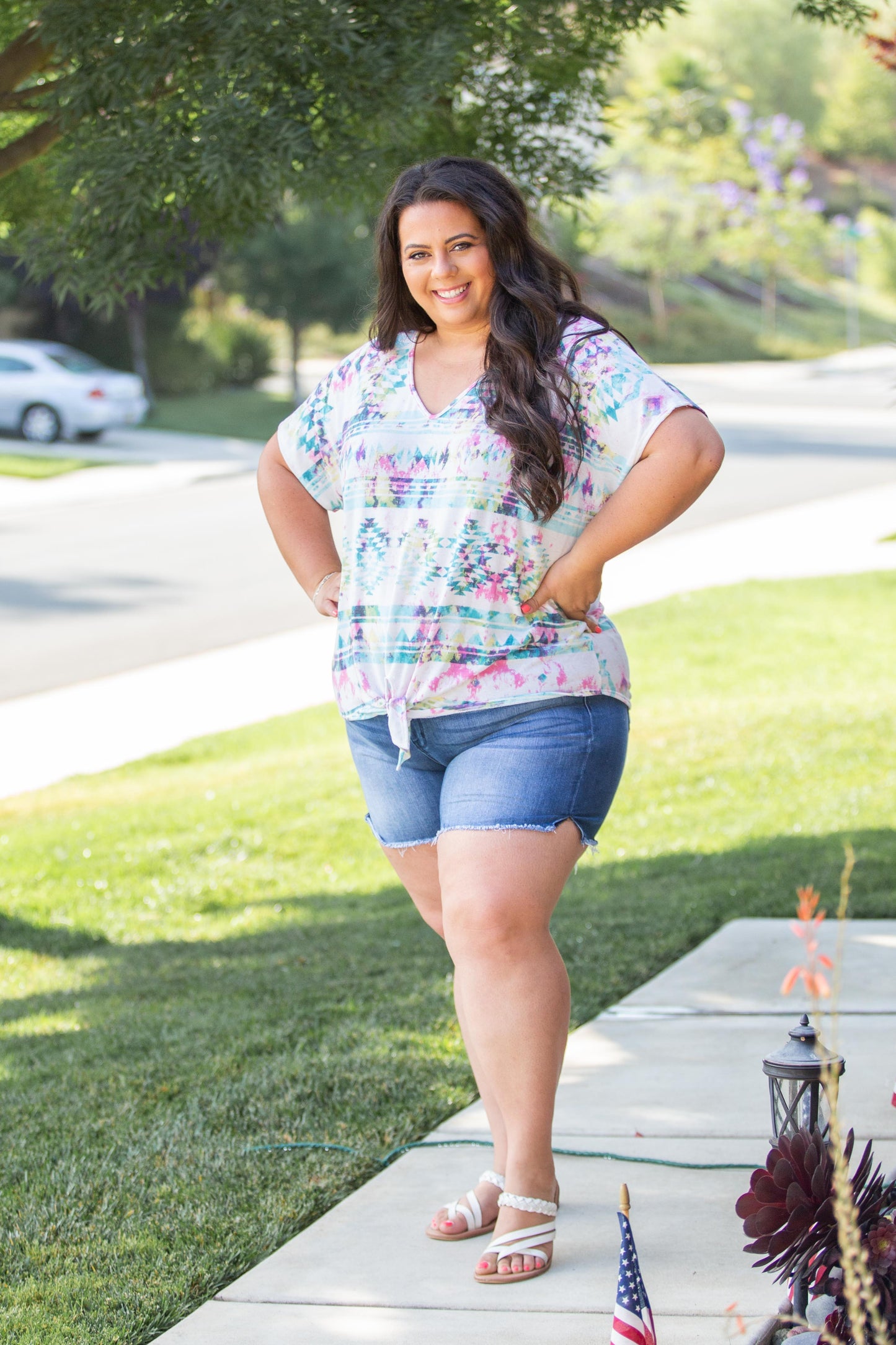 Aztec Tie Dye Front Knot Top