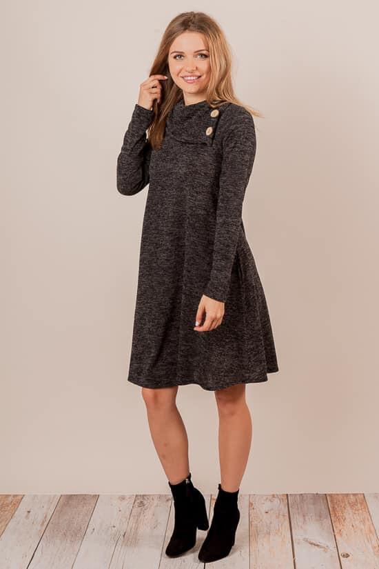 HEATHERED BLACK SWEATER DRESS