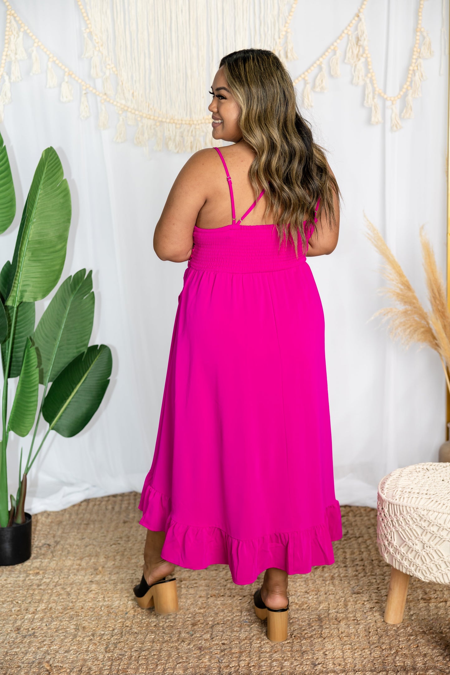 Feminine Touch Midi Dress - Fuchsia