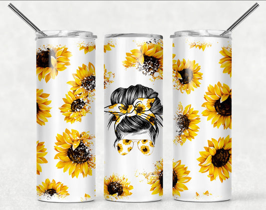 SUNFLOWER MOM BUN INSULATED TUMBLER