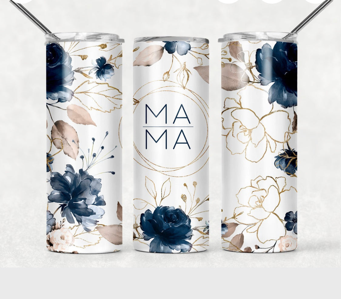 Personalized Blue Floral Tumbler