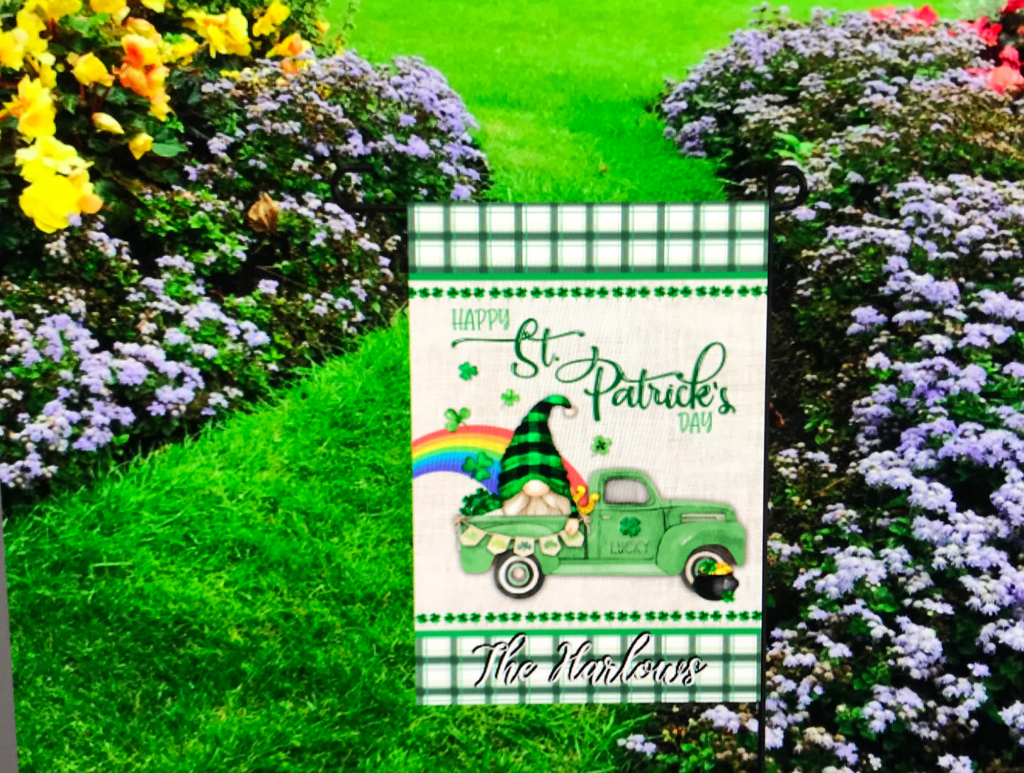 GNOME ST. PATRICK’S DAY GARDEN FLAG PERSONALIZED