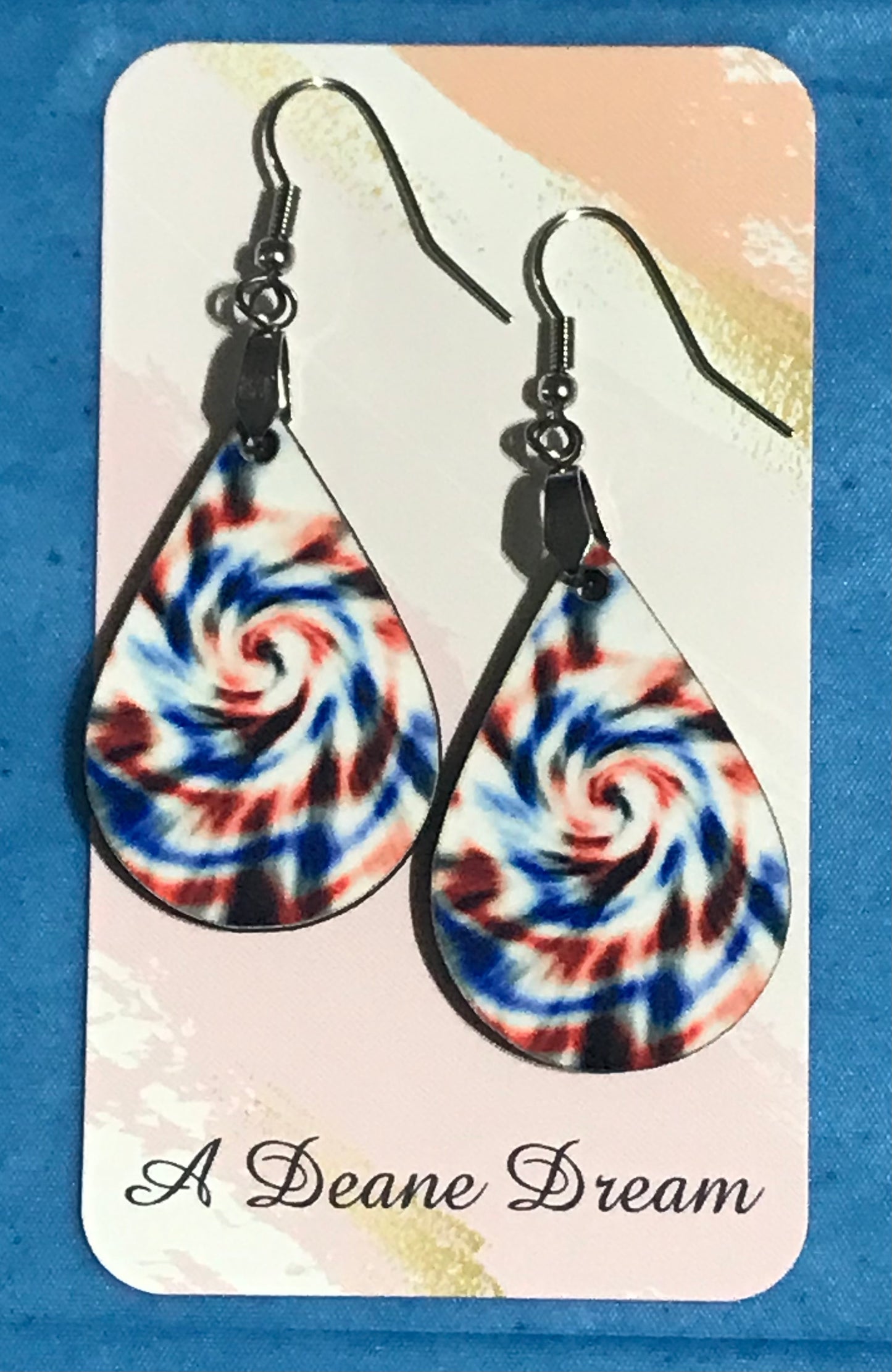 RED WHITE AND BLUE TIE DYE EARRINGS