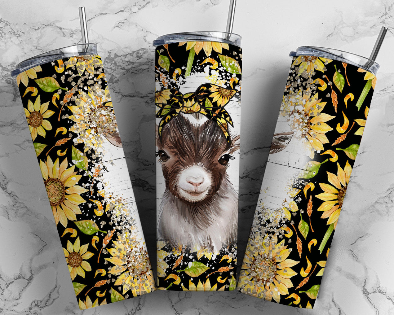 Funny Goat with Sunflowers Insulated Tumbler