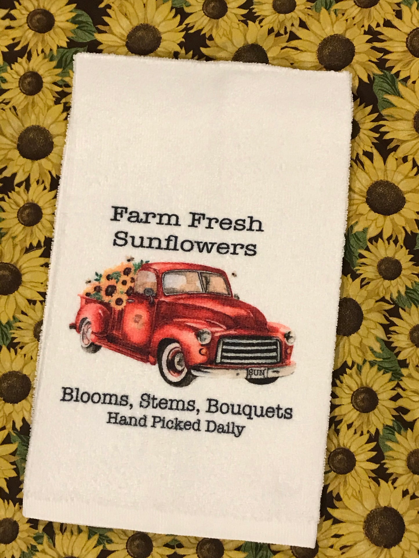 Red Truck With Sunflowers Kitchen Towel