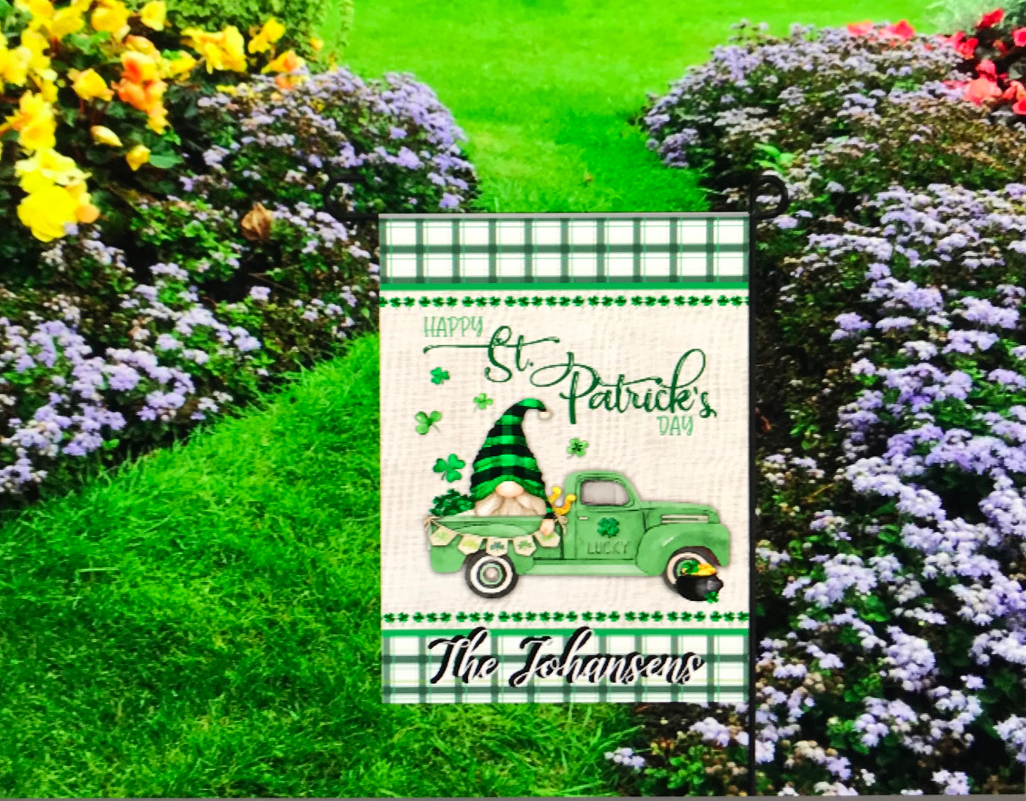 GNOME ST. PATRICK’S DAY GARDEN FLAG PERSONALIZED