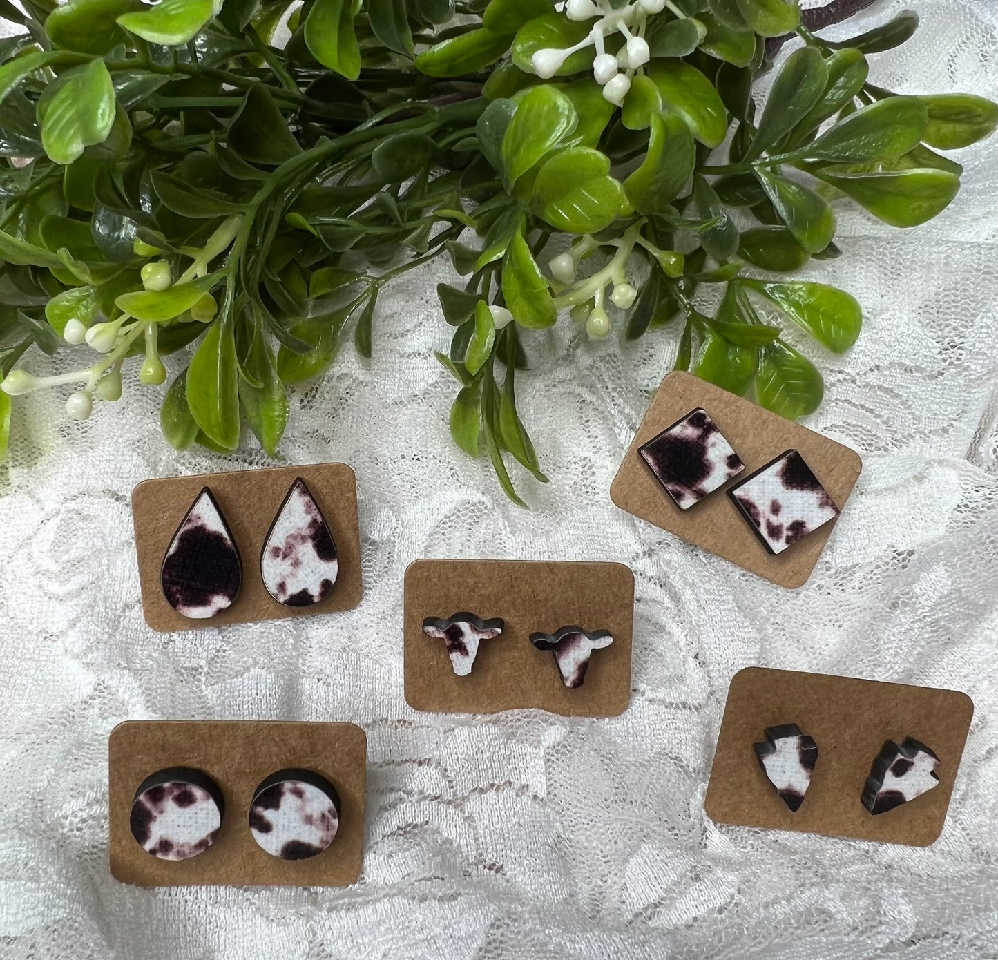 Dainty Cow Print Studs