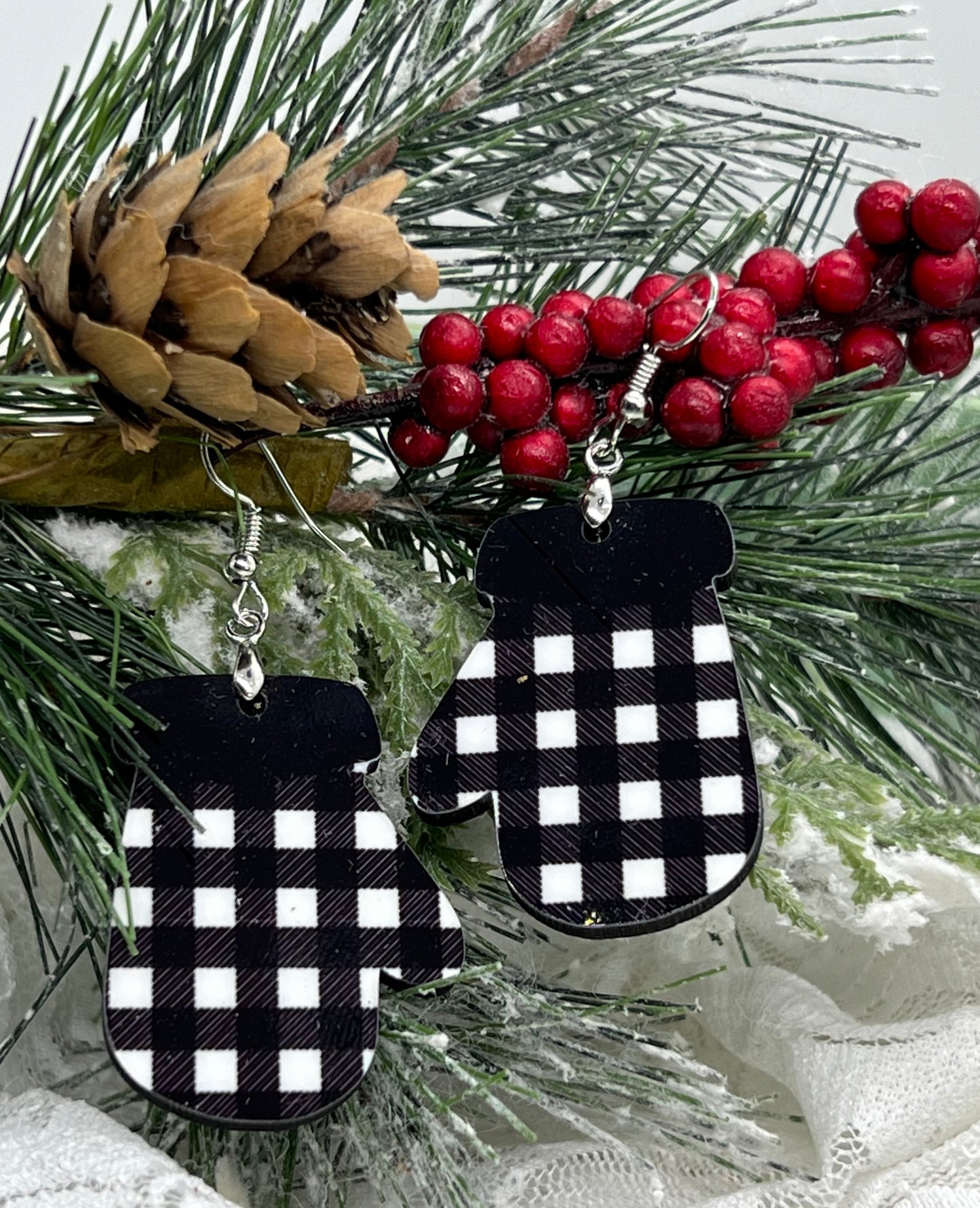 Plaid Mitten Earrings