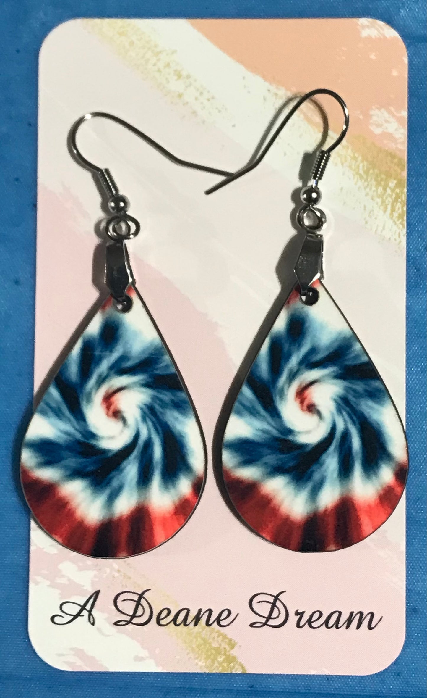 PATRIOTIC BLUE TIE DYE EARRINGS