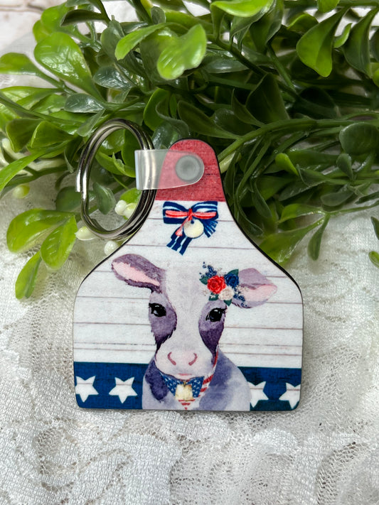 Patriotic Cow Tag Keychain