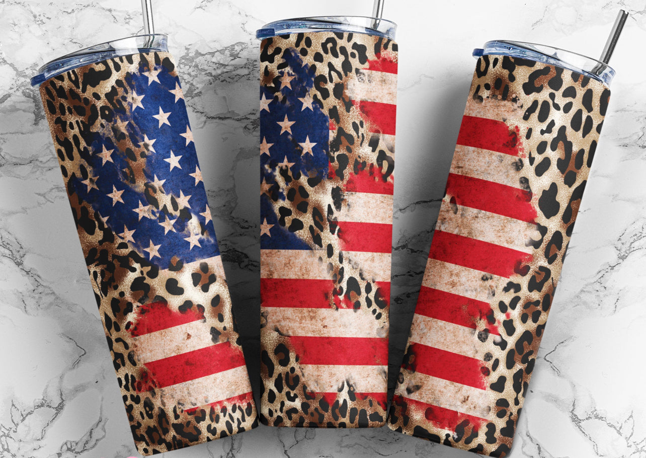 Leopard American Flag Tumbler