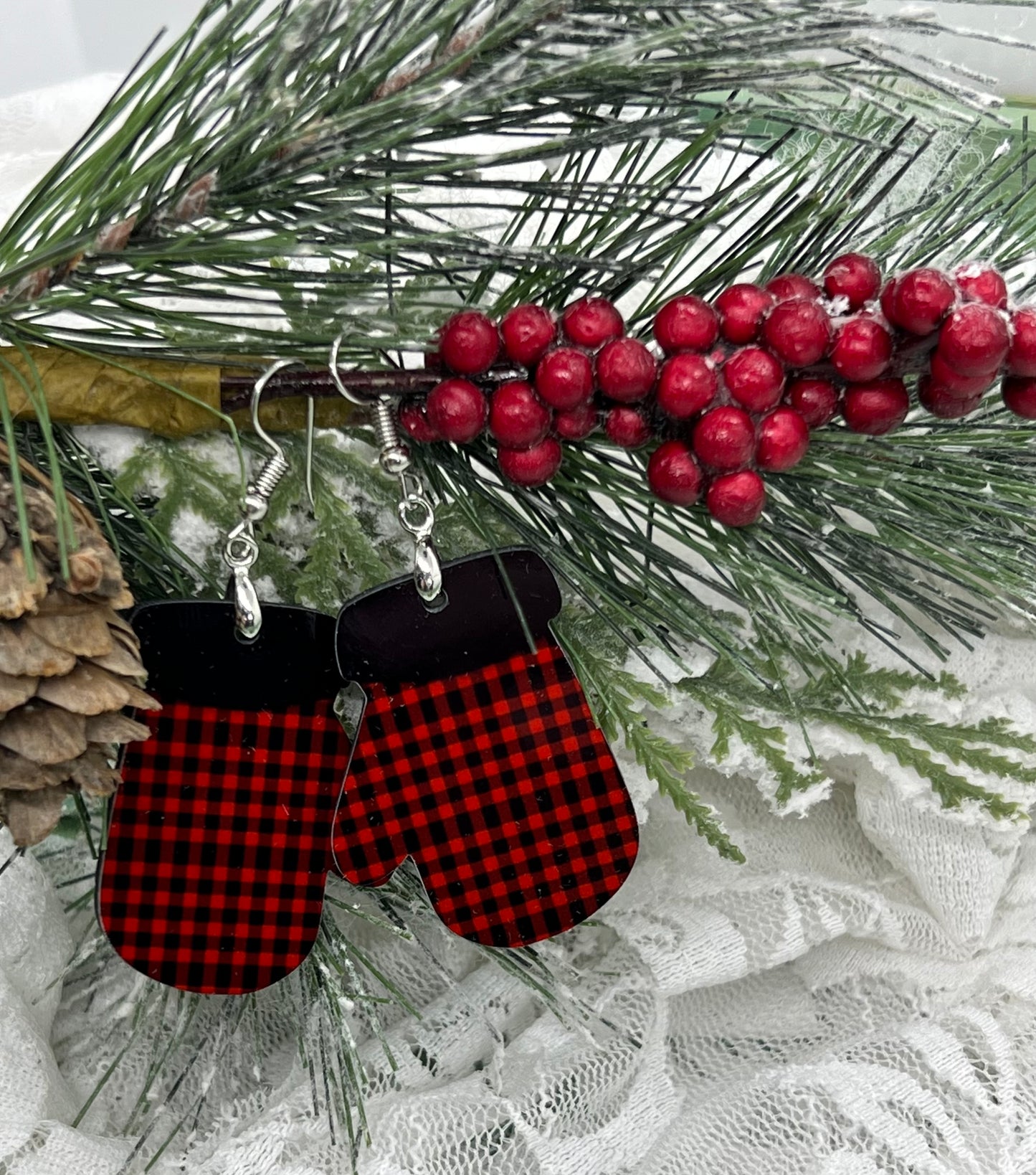 Plaid Mitten Earrings