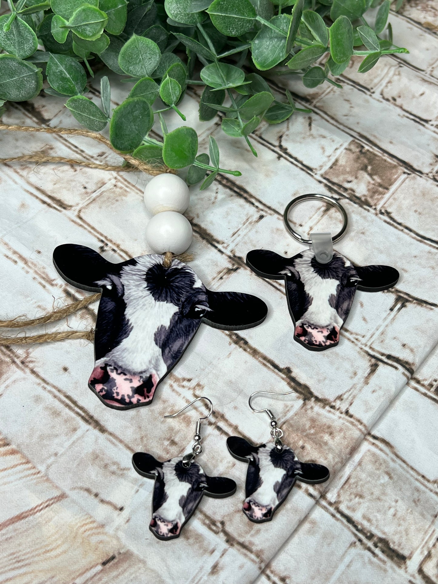 Black and White Cow Head Car Charm