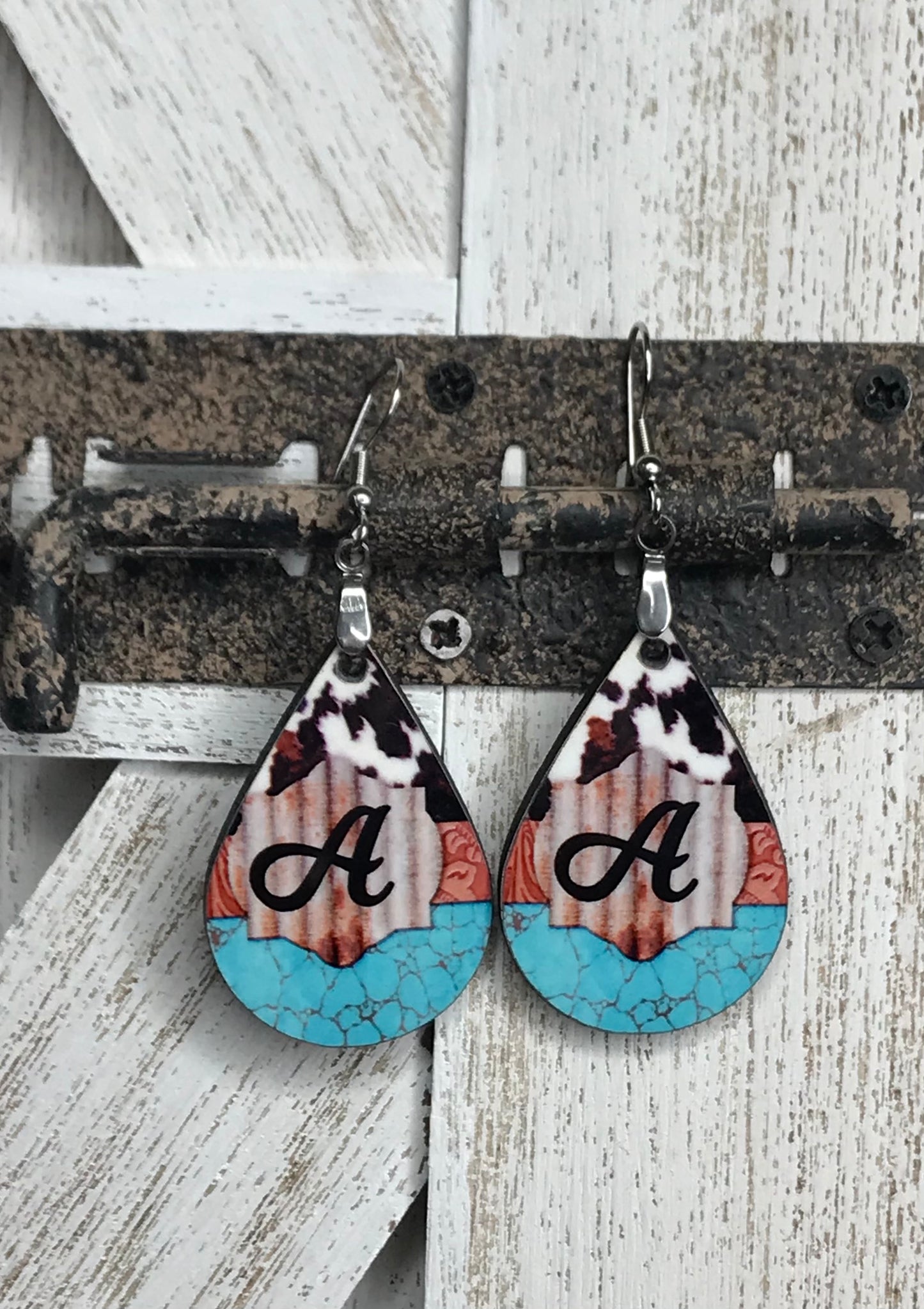 COWPRINT INITAL EARRING