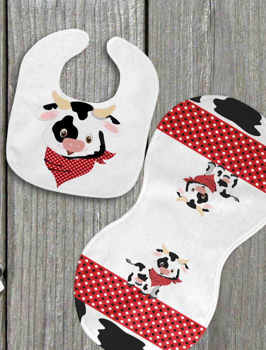 Red Cow Bib & Burp Cloth Personalized