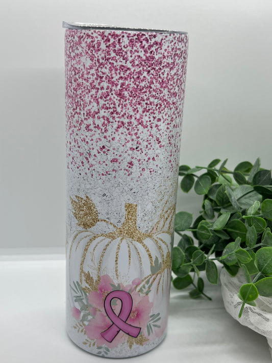 Breast Cancer Glitter Pumpkin Insulated Tumbler