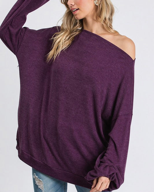 PLUM BOAT NECK LONG SLEEVE TOP